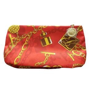 Estée Lauder Red Cosmetic Bag Gold Chain Perfume Print Zipper Pouch Eco-Friendly